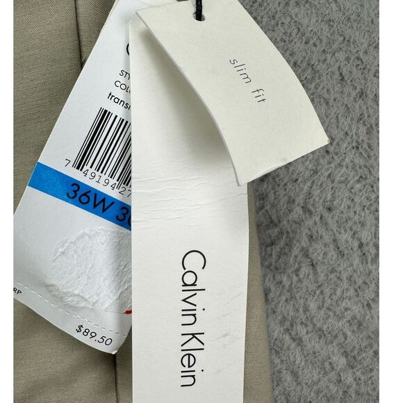 Calvin Klein Pants Mens 36X30 Tan Khakis Slim Fit Pleated Stretch Pockets NEW - Picture 2 of 15